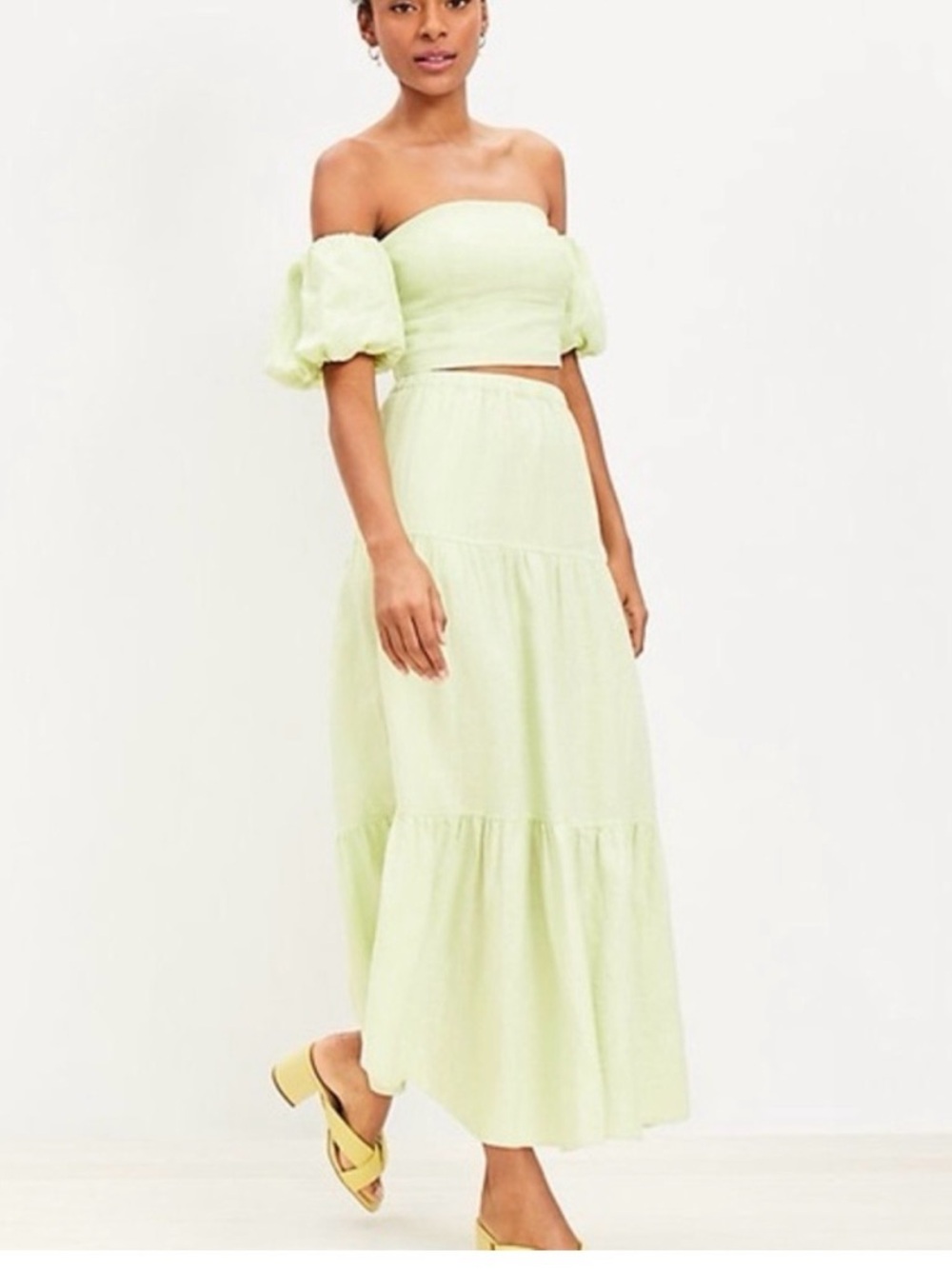 Loft (Beach Collection) Lime Green Off-Shoulder Top/Tiered Skirt Set.